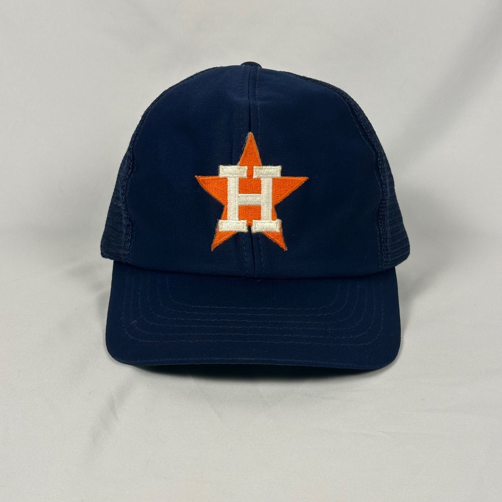 Vintage 90's Houston Astros Trucker Hat Men M/L Navy Blue Mesh Snapback UI Cap - Picture 2 of 12
